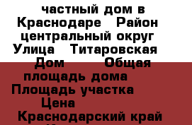 частный дом в Краснодаре › Район ­ центральный округ › Улица ­ Титаровская  › Дом ­ 70 › Общая площадь дома ­ 50 › Площадь участка ­ 410 › Цена ­ 5 000 000 - Краснодарский край, Краснодар г. Недвижимость » Дома, коттеджи, дачи продажа   